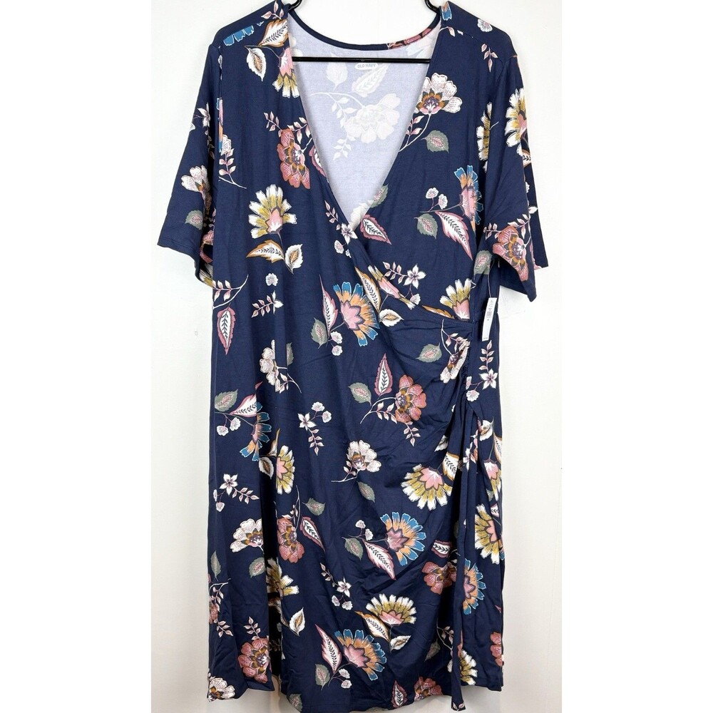 NWT Old Navy Maternity Dress Office Casual Floral Wrap Navy Blue, XXL, 2XL, New
